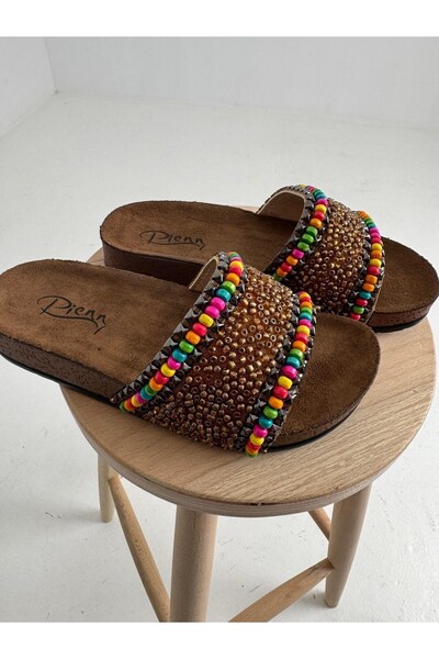 WeShaya Stone Embellished Slippers, Suede, with Straps
