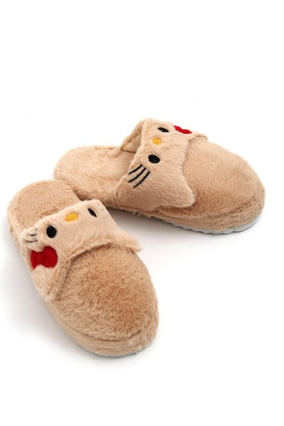 WeShaya Plush Slippers with Brown Ribbon Accents, Non-Slip Sole
