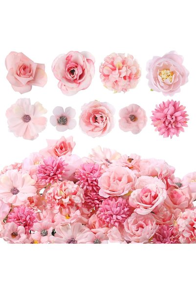 SYOSI 63 Pieces Mini Pink Fake Rose Flowers for Crafts, Silk Fabric Rose Head...