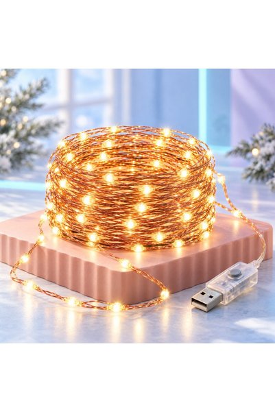 OEM QRYX ®   Instalare Micro LED 10 m, 300 LED-uri alb cald, cablu flexibil d...