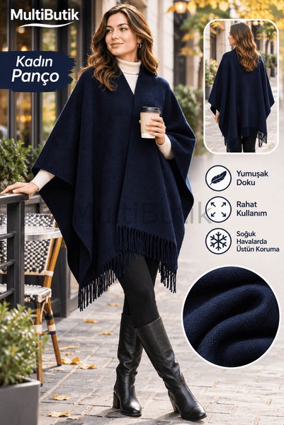 MultiButik Navy Blue Women's Poncho