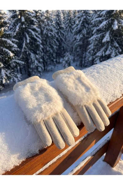 PIECE SIGNATURE Women's Winter Faux Suede Fur-Trimmed Gloves