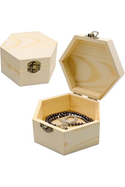 SYOSI 2 Pcs Wood Craft Box Hexagonal Wooden Box Unpainted Wooden Jewelry Box,...