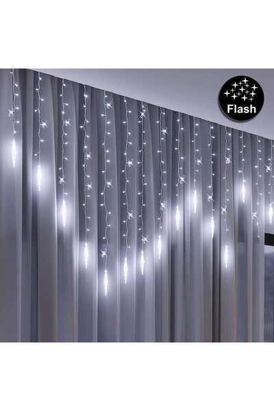 OEM Curtain Light Installation with 152 LED Icicle Bulbs Interconnectable 3m ...