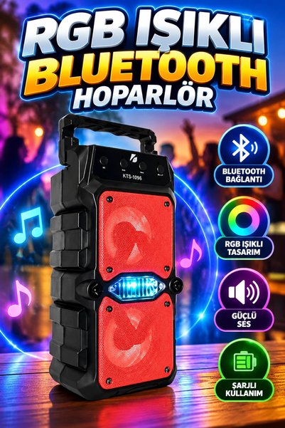 canrodi KTS 1096 Kablosuz Bluetooth Hoparlör Çift Çıkışlı Büyük Boy Ses Bombası