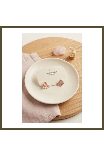 northcity n Gold-Toned Pink Stitch-Style Children's Earrings BX