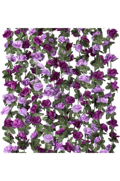 ELECDON Artificial Flower Garland, 8Pcs Purple Rose Vines Silk, 62FT Artifici...
