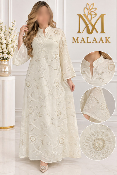 MALAAK Women's Cotton Embroidered Jalabiyas with Qeitan