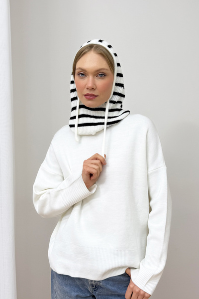 Melike Tatar Striped Knit Balaclava Hat 94-22169