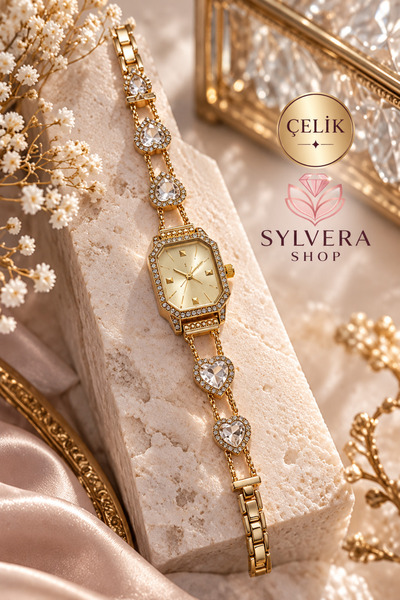 Sylvera Shop Rectangular-Design Champagne-Dial Steel Women's Wristwatch with ...