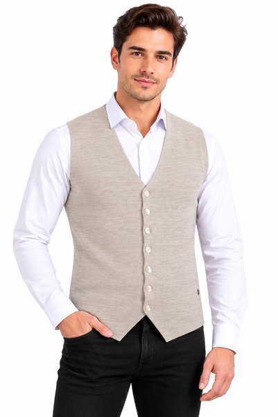 Çizgi Triko Men’s Button-Down V-Neck Regular-Fit Knit Vest BGL-ST05772
