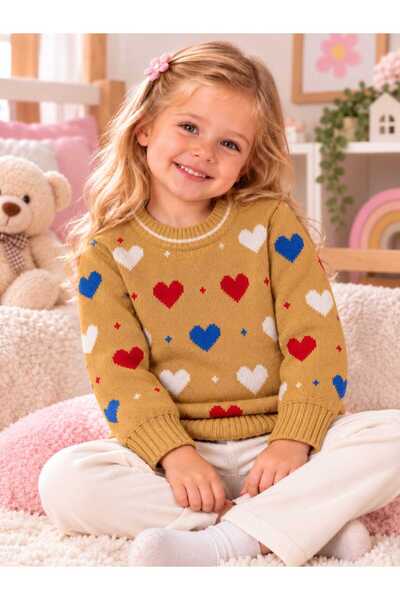 krm kerem bebe Girls' & Kids' Patterned Crew Neck Stretch Knit Sweater