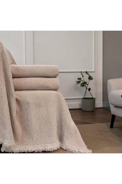 Linea Home Ριχτάρι Σενίλ Μονόχρωμο Μπεζ Μονοθέσιο 180x160 LH2026817-1
