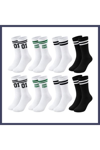 Generic Brand Unisex Striped Socks, 8-Pack, 07 "Good Vibes" Print, Black and ...