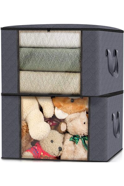 ALMEKAQUZ 2 PCS Clothes Storage Bins Stackable Organizing Totes Grey