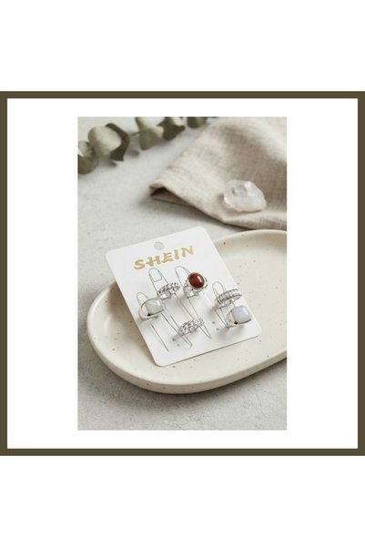 northcity n Silver-Toned Brass Ring Set with Stone Embellishments, Bohemian S...