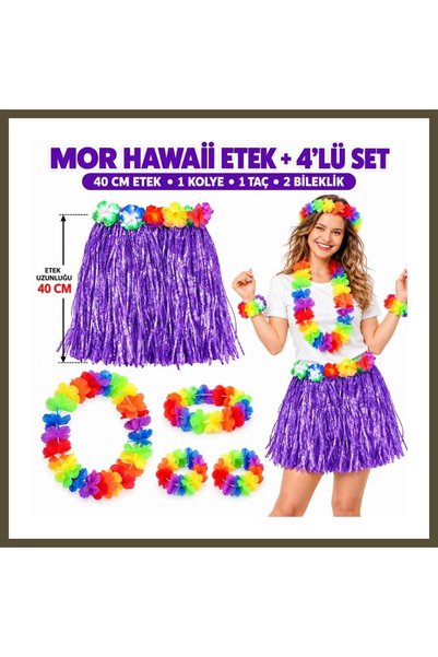 northcity n Luau Aloha Purple Hawaiian Skirt, 40 cm, and 4-Piece Hawaiian Set BX