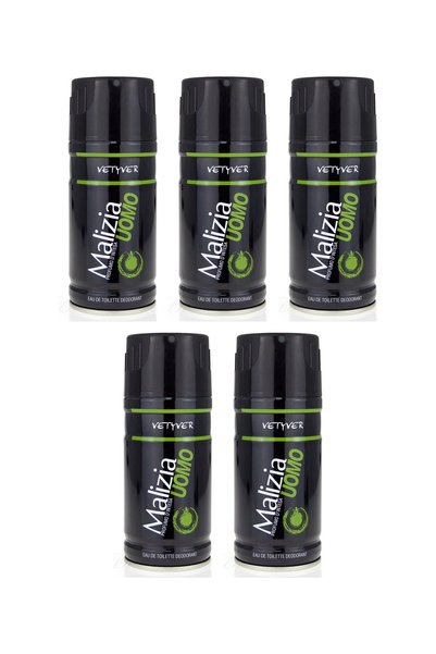 Malizia 5x PACHET Deodorant pentru bărbați UOMO, Vetyver, 150 ml