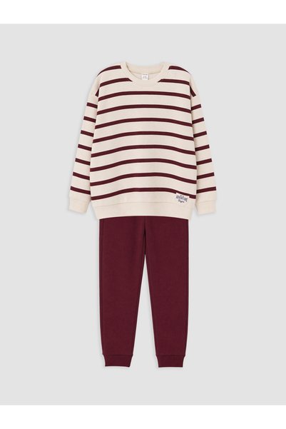 LC Waikiki LCW Kids Burgundy 3-Ply Brushed Inside Striped Boys' Suit—The NEVA...
