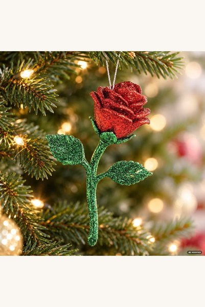 Comerivo Glob de Craciun cu trandafir 12 cm, decor pentru bradul de sarbatori...
