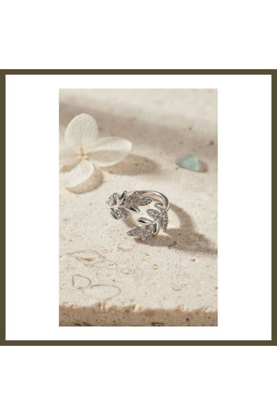 northcity n Silver-Colored Olive Branch Leaf-Patterned Adjustable Zircon Ston...