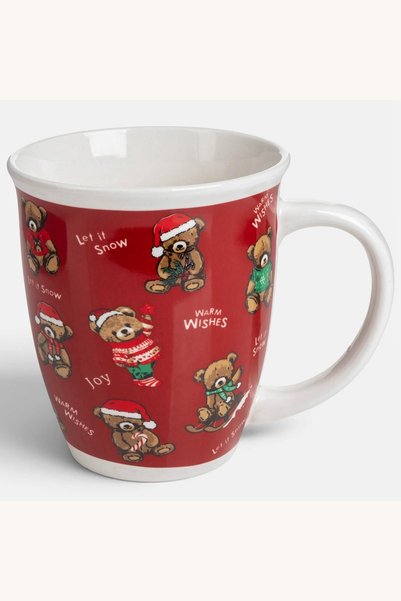 Comerivo Cana de Craciun rosie cu ursuleti, 10,4x9,4 cm, pentru cafea si ceai...