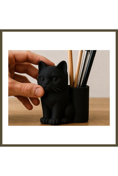 northcity n 3D-Printed Cat-Shaped Pencil Holder - Desktop Organizer - Black BX