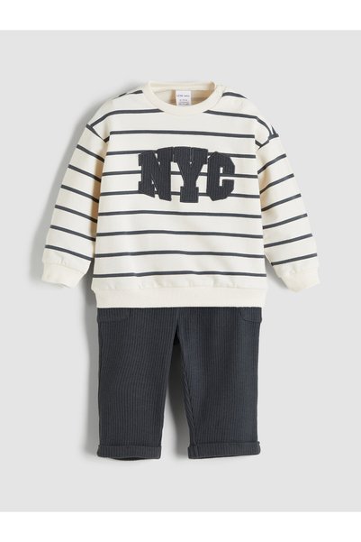 LC Waikiki LCW Baby Ecru Embroidered Boys' Sweatshirt and Pants 2-Piece Set—T...