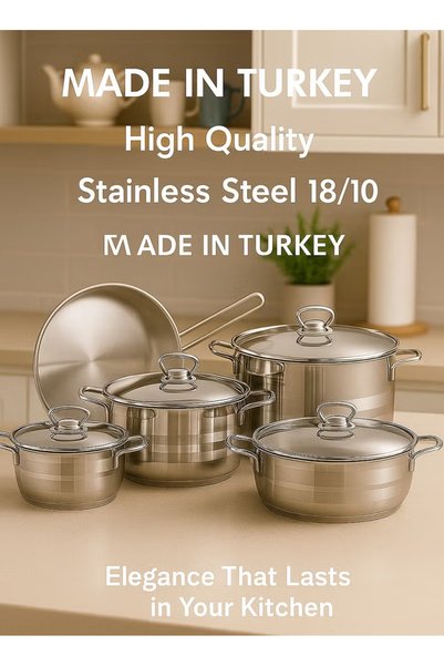 VANTI MART 9-Piece 18/10 Stainless Steel Cookware Set – Made in Turkey