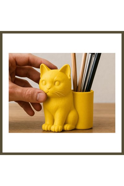 northcity n 3D-Printed Cat-Shaped Pencil Holder - Desktop Organizer - Yellow BX