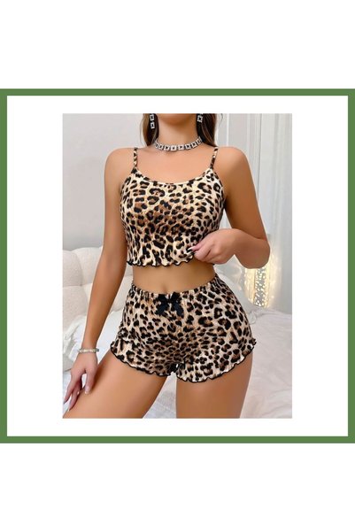Hobibahçem Women's Leopard Print Strapless Shorts Pajama Set 5239 · SIZE: S/M...
