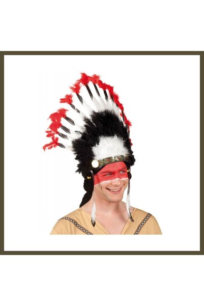 northcity n Large Black-and-Red Native American Headdress with White Feathers BX