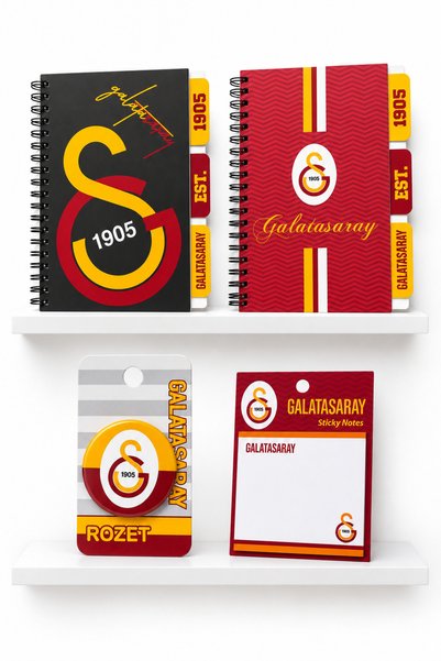 Galatasaray دفتر ملاحظات حلزوني A5 بغلاف صلب مرخص، مخطط، مربع، مجموعة مزدوجة،...