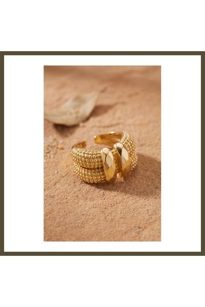 northcity n Double-Row Adjustable Gold-Colored Ring with Textured Design BX