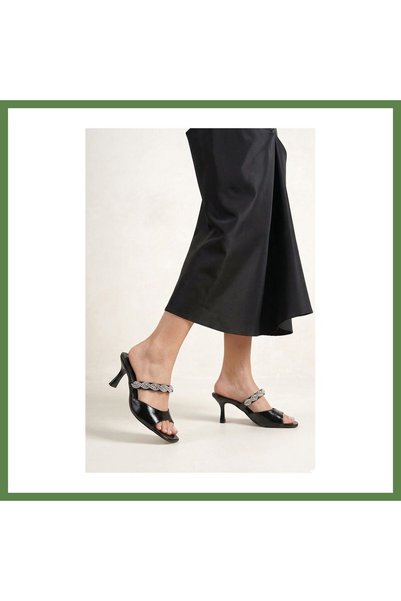 Hobibahçem Lyra Women's Heeled Slippers · SIZE: 41 · COLOR: BLACK PATENT LEAT...