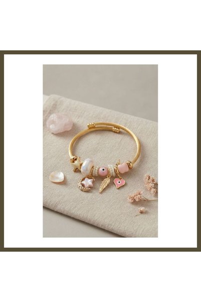 northcity n Women's Bracelet with Moon, Star, and Modal Pink Charm BX