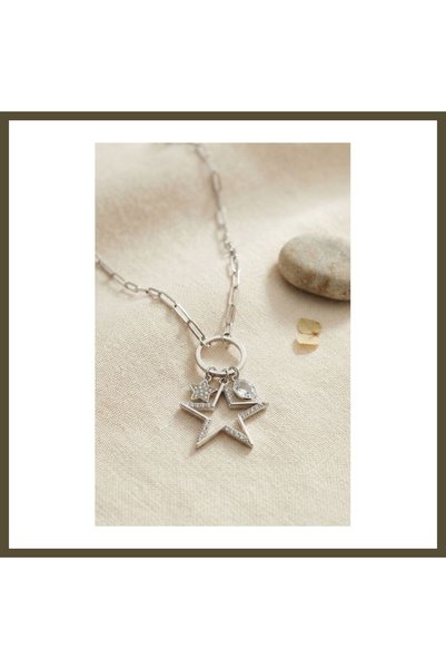 northcity n Silver-Colored Clip Chain Star-Shaped Necklace with Zircon Stones...