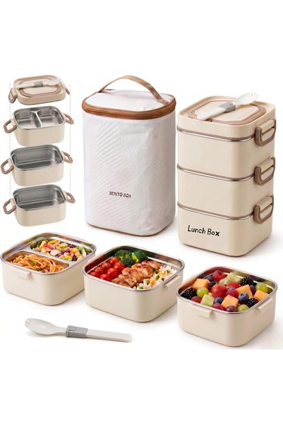 GENERAL 3-Layer Stainless Steel Lunch Box for Adults with Insulated Bag & Spo...