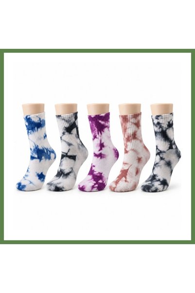 Hobibahçem Unisex Batik Print Socks, 5-Pack, Cotton, Colorful, Long-Cuff, Sti...
