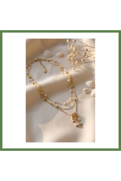 Hobibahçem Gold-Toned Brass Charm Necklace Set for Women HB006
