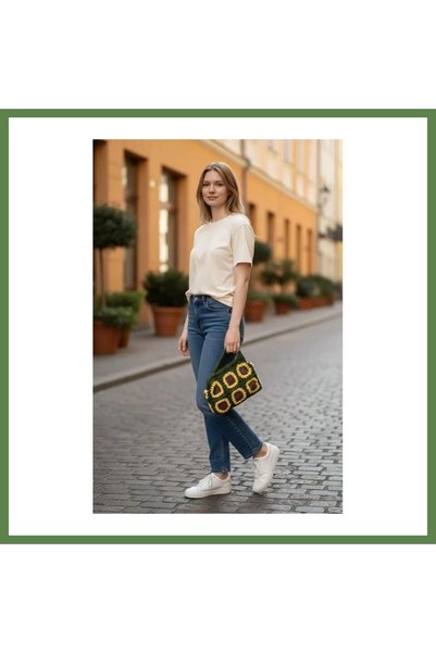 Hobibahçem Hand-Knitted Women's Clutch Bag, Woven-Look Shoulder Bag, Stylish ...