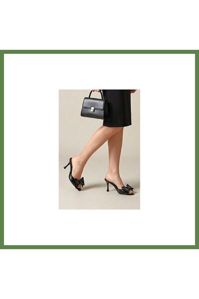 Hobibahçem Ribbon Women's Heeled Slippers · SIZE: 36 · COLOR: BLACK PATENT LE...