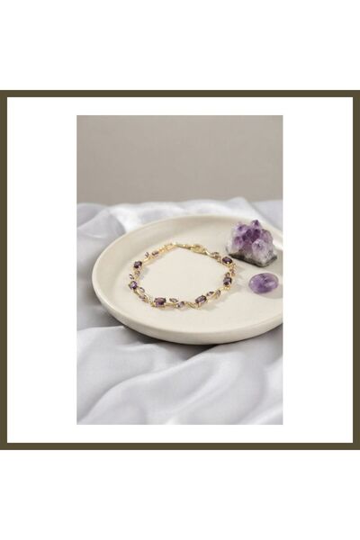 northcity n Gold-Toned Rice-Style Women's Bracelet with Purple Zircon Stones ...