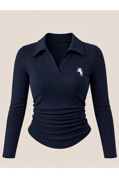 Gofeel Polo Collar Ribbed Premium Long Sleeve Blouse