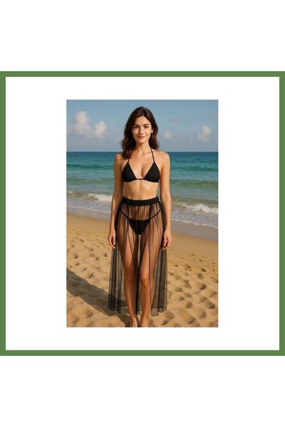 Hobibahçem Black Women's Tulle Pareo Skirt Beach Dress · COLOR: BLACK · SIZE:...