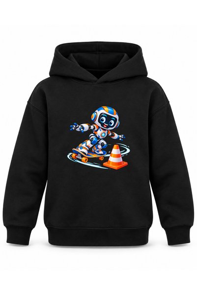 ROOSTER GOLD Black Kids' Hoodie with Skateboard Print