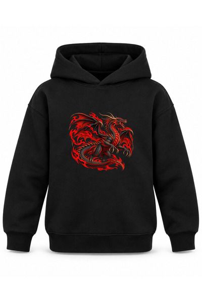 ROOSTER GOLD Black Kids' Hoodie with Dragon Print