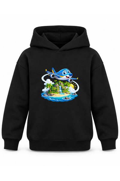 ROOSTER GOLD Black Kids' Hooded Sweatshirt with Airplane Print