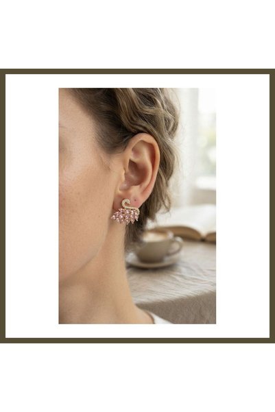 northcity n Gold Swan-Design Women's Earrings with Pink Zircon Stones BX