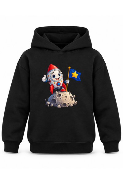 ROOSTER GOLD Black Kids' Hooded Sweatshirt with Space Print